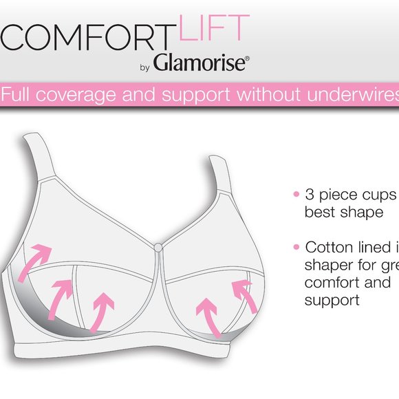Glamorise 48DD COMFORT LIFT Bra (COTTON-LINED) Wireless (SIDE-BONES) WHITE NEW - Picture 10 of 16